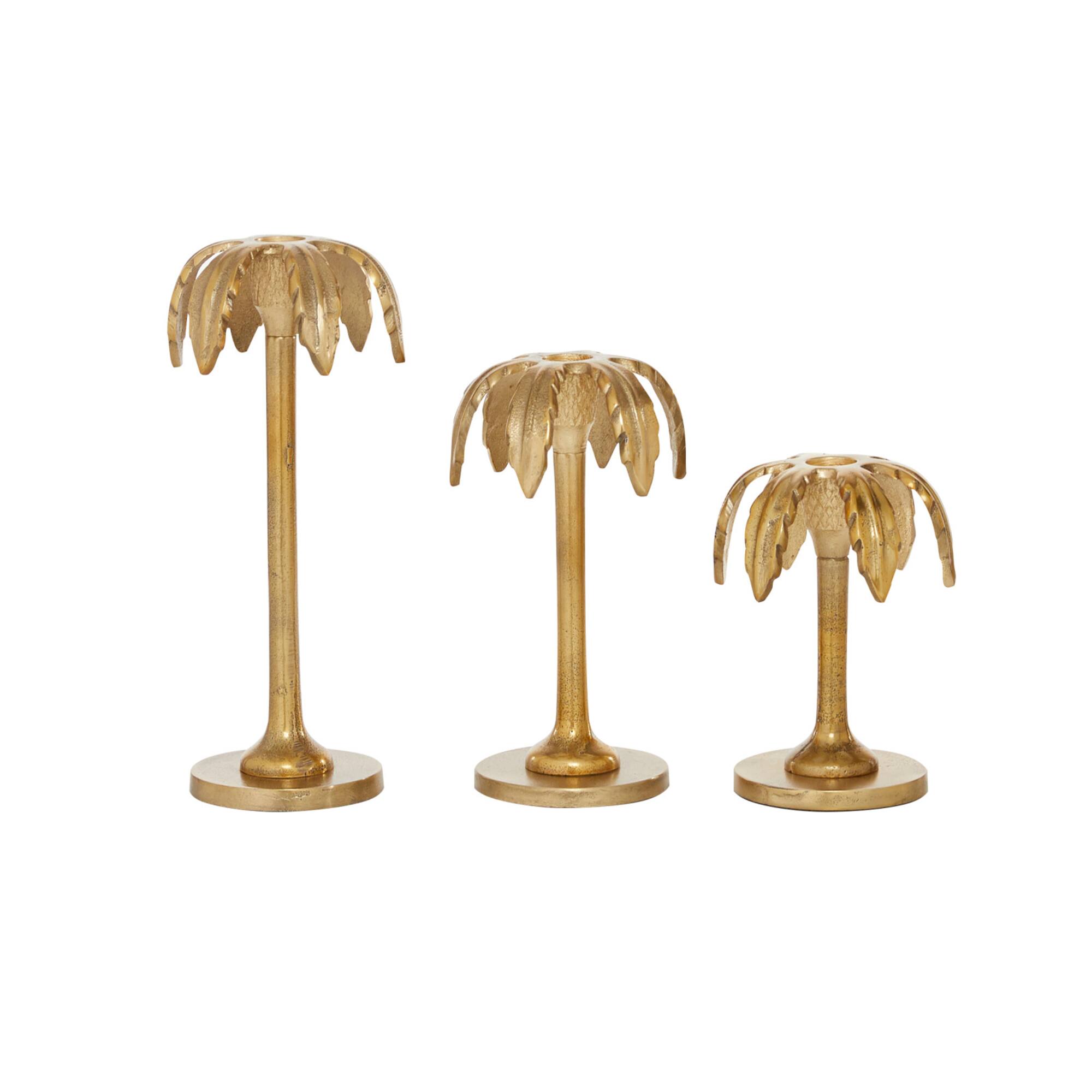 Set of 3 Gold Aluminum Glam Candle Holder, 4" x 5" x 10"